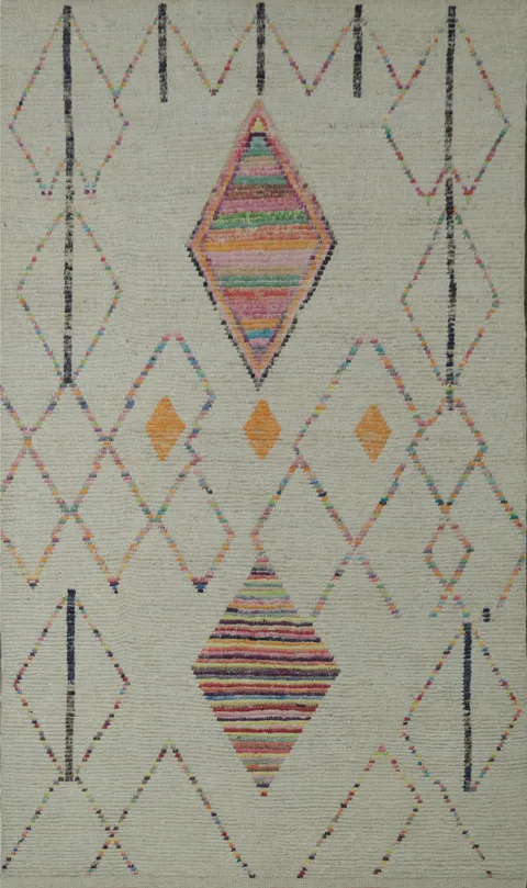 Sleek Modern Moroccan Rug: Abstract Geometric Symmetry for Any Room 6x10
