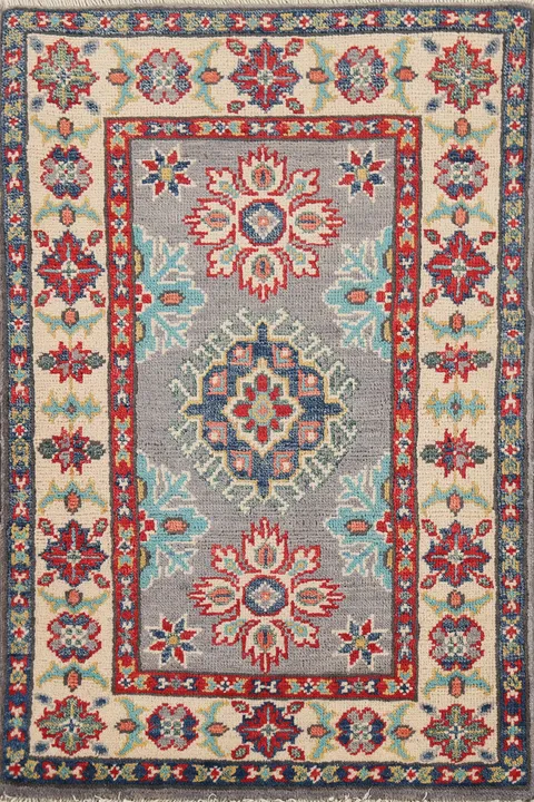Gray Geometric Kazak Oriental Accent Rug 2x3