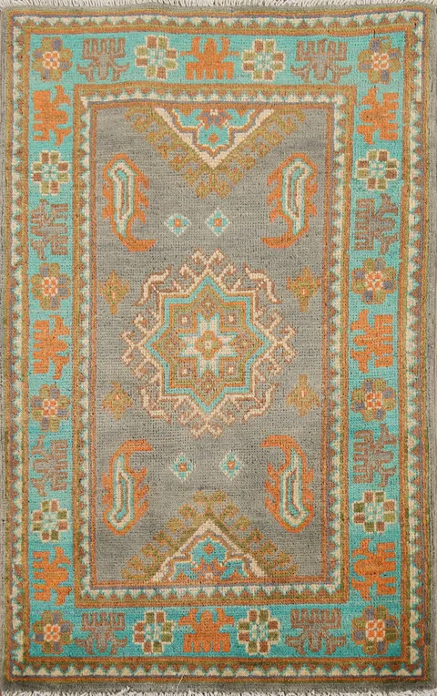 Gray Geometric Kazak Oriental Accent Rug 2x3