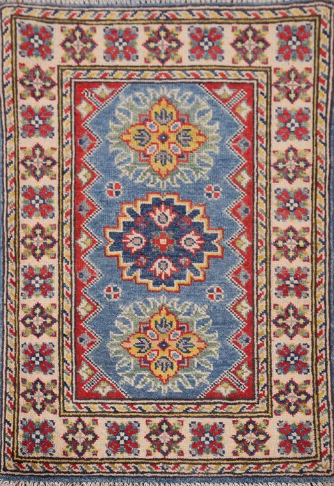 Handmade Blue Kazak Oriental Accent Rug 2x3