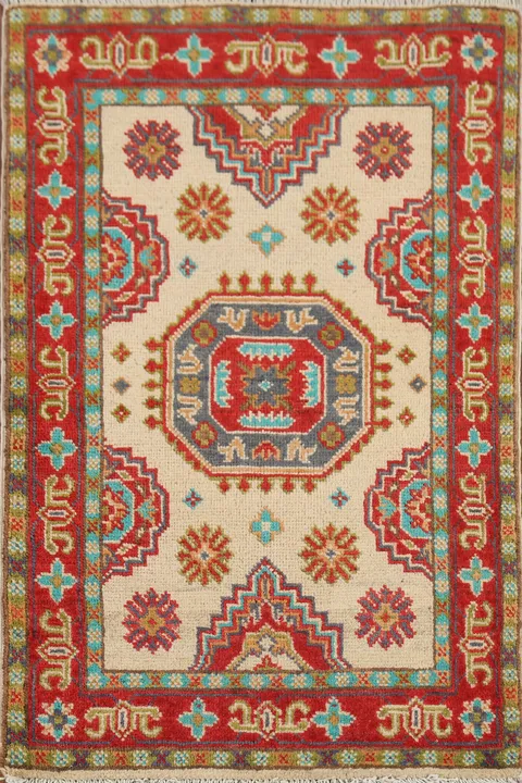 Handmade Wool Geometric Kazak Oriental Rug 2x3
