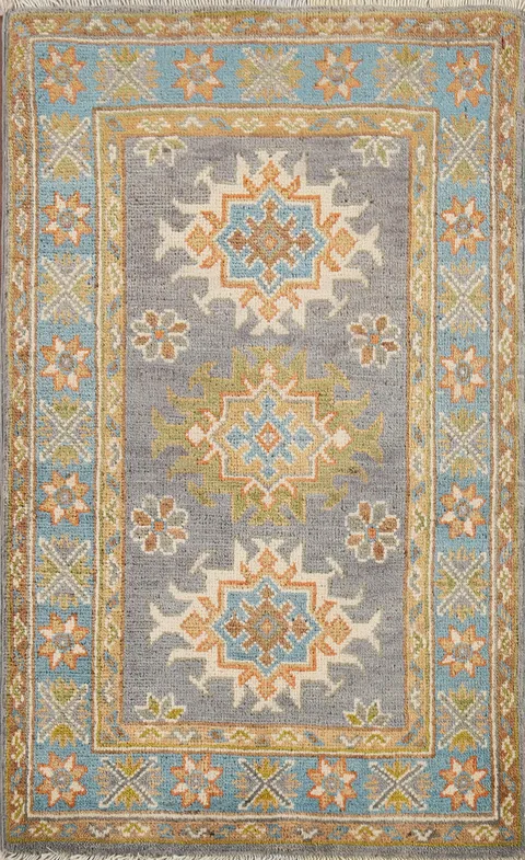 Gray Geometric Kazak Oriental Rug 2x3