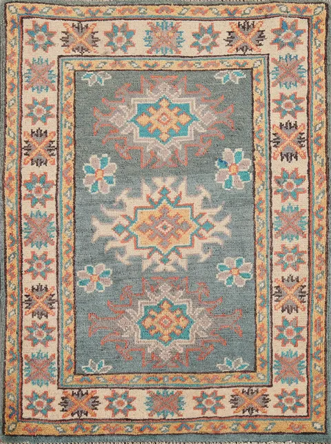 Geometric Wool Kazak Oriental Rug 2x3