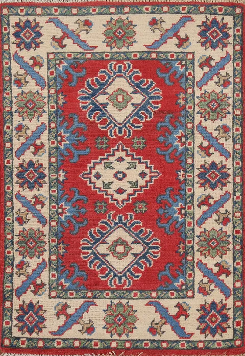 Geometric Red Kazak Oriental Accent Rug 2x3
