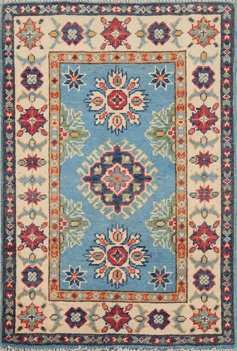 Light Blue Geometric Kazak Oriental Rug 2x3