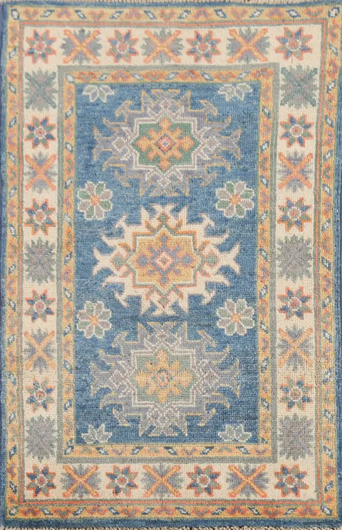 Handmade Blue Kazak Oriental Accent Rug 2x3