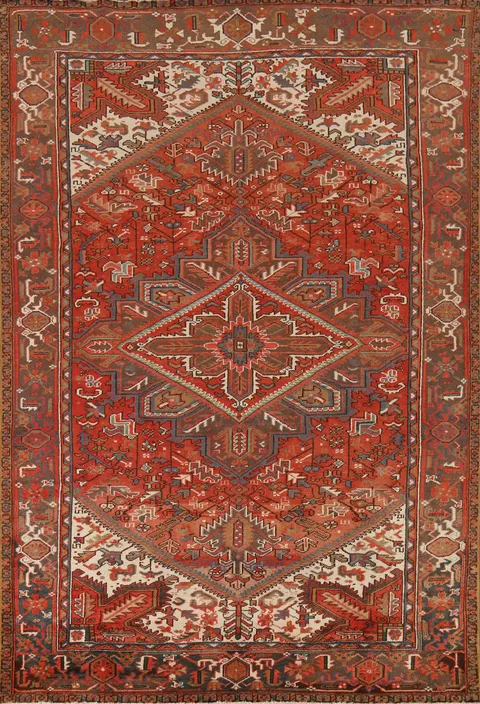 Vintage Geometric Wool Heriz Persian Area Rug 8x11