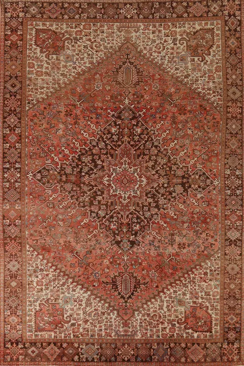 Hand-Knotted Wool Vintage Heriz Persian Area Rug 10x13
