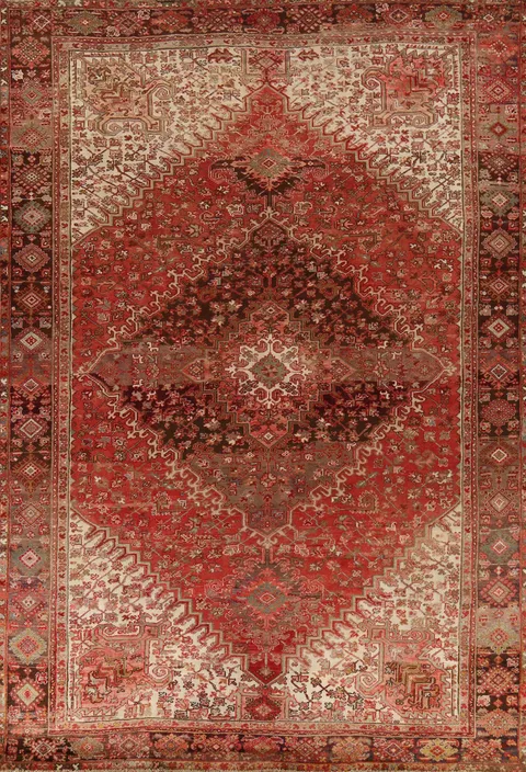 Vintage Red Geometric Heriz Persian Area Rug 10x13