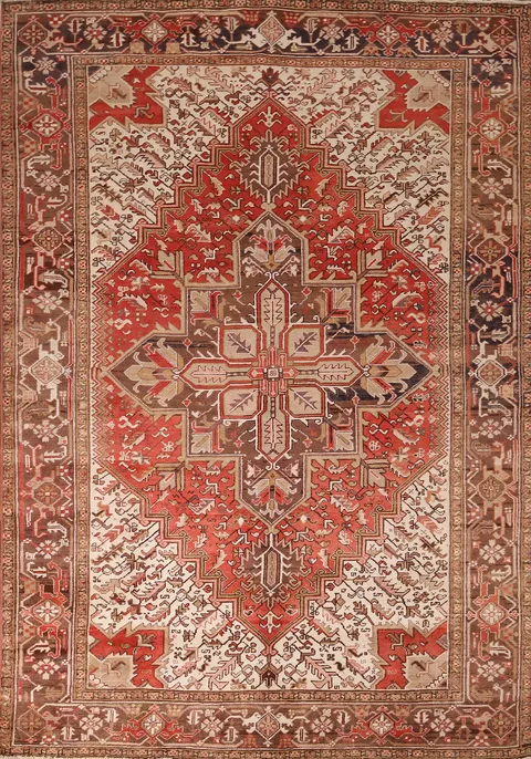 Vintage Geometric Heriz Persian Area Rug 7x10