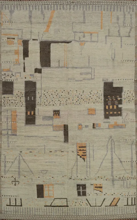 Moroccan Abstract Area Rug 9x12 with Earthy Tones and Subtle Patterns