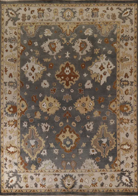 Handmade Gray Floral Oushak Oriental Area Rug 9x12