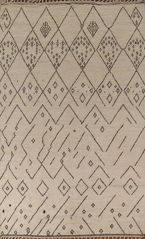 Handmade Trellis Wool Moroccan Area Rug 6x10