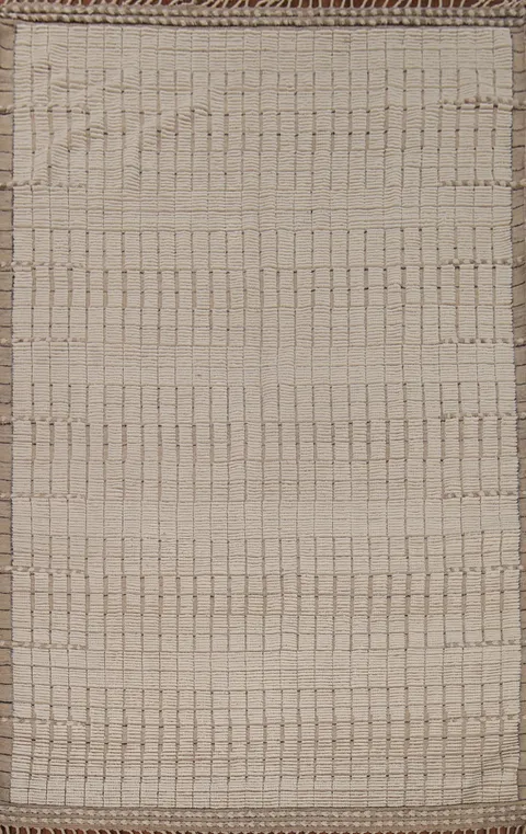 Earth Tone Wool Moroccan Modern Area Rug 7x11