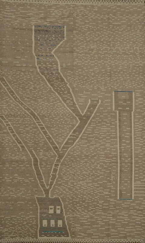 Modern Artistic Map-Inspired Moroccan Rug Design for Urban Interiors 10x14 ft