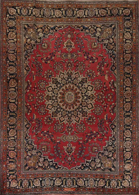 Red & Pink Handmade Mashad Persian Area Rug 10x13