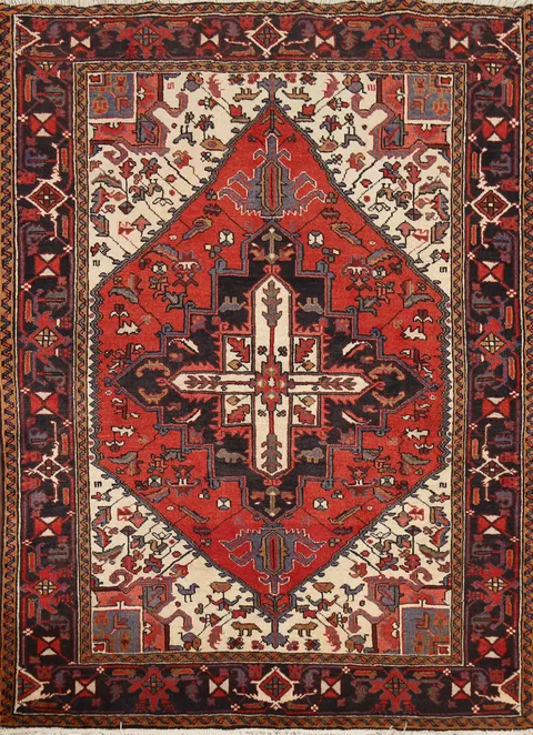 Handmade Wool Geometric Heriz Persian Rug 5x6