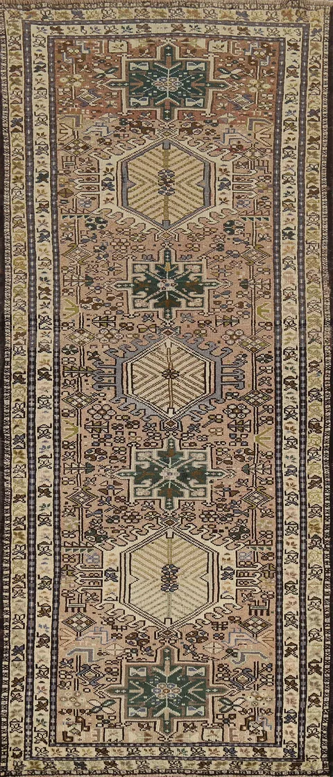 Tribal Geometric Gharajeh Persian Runner Rug 4x10