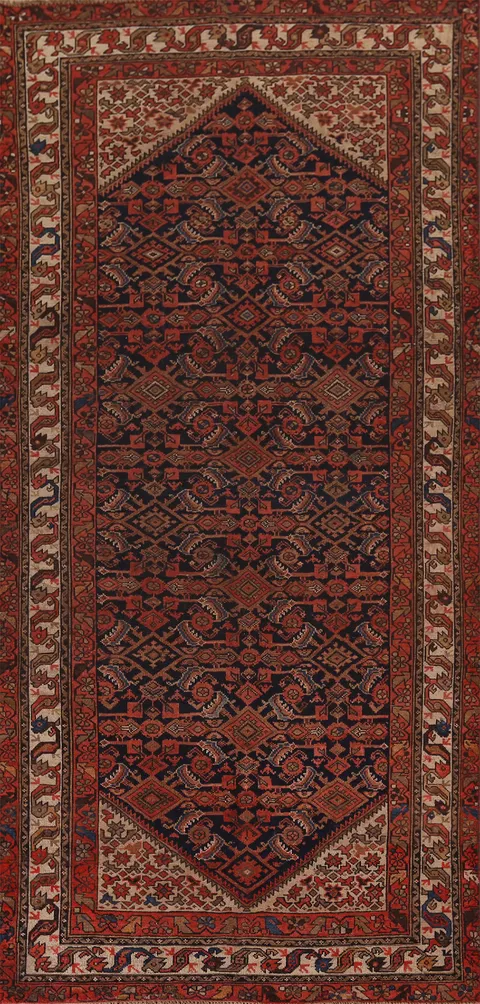 Blue & Orange Wool Malayer Persian Living Room Rug 5x11