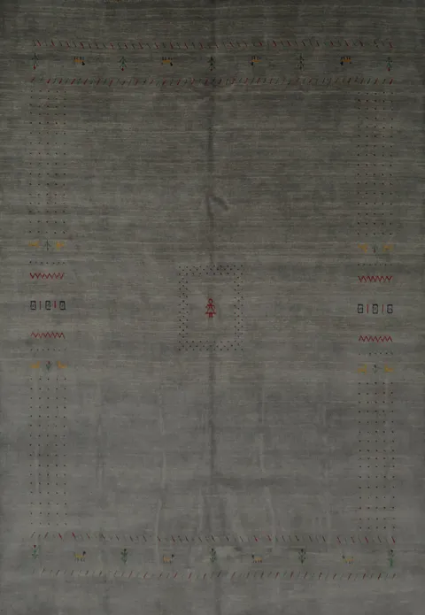 Minimalist Gray Gabbeh Area Rug 8x10 with Delicate Detailing