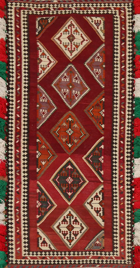 Vegetable Dye Kilim Qashqai Persian Runner Rug 4x10