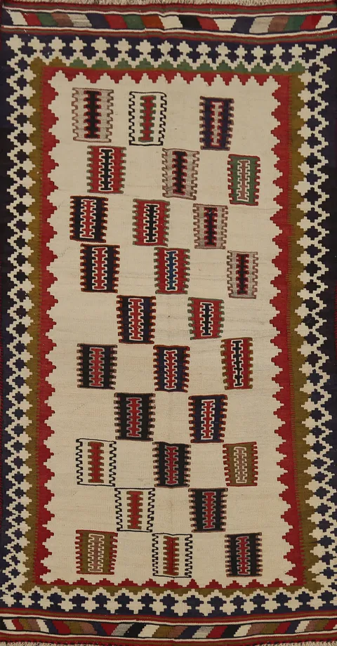 Vegetable Dye Flat Pile Kilim Qashqai Persian Rug 4x7