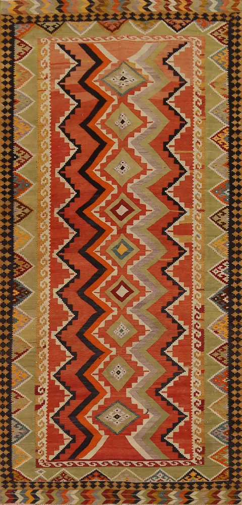 Vegetable Dye Kilim Qashqai Persian Runner Rug 4x10