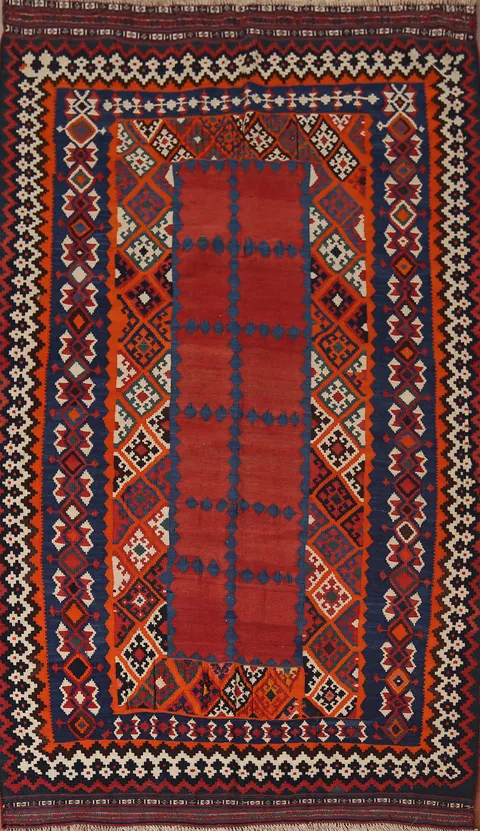 Vegetable Dye Kilim Qashqai Persian Area Rug 5x9