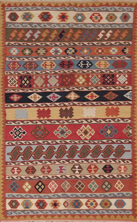 Vegetable Dye Kilim Qashqai Flat Weave Persian Rug 3x6