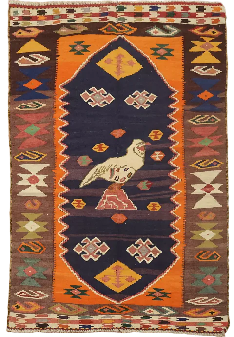 Vegetable Dye Kilim Qashqai Nomadic Persian Rug 5x6