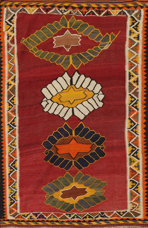 Vegetable Dye Kilim Qashqai Flat Weave Persian Rug 5x7