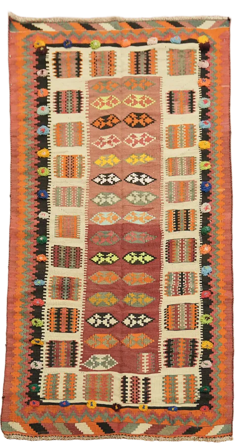 Vegetable Dye Kilim Qashqai Hand-Woven Wool Persian Rug 4x7