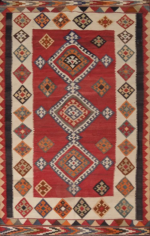 Vegetable Dye Kilim Qashqai Wool Persian Rug 5x8