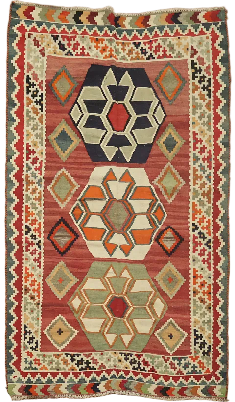Vegetable Dye Kilim Qashqai Nomadic Persian Rug 4x7