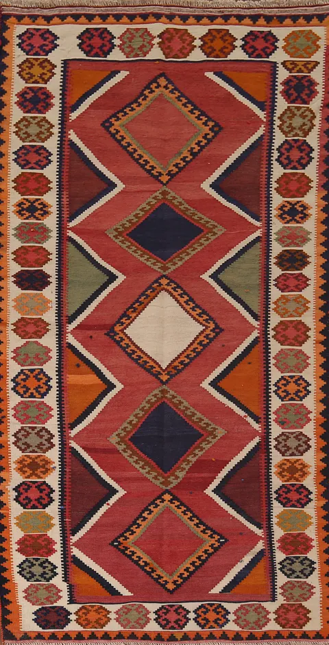 Vegetable Dye Kilim Qashqai Persian Runner Rug 4x9