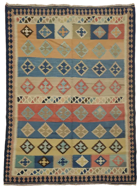 Vegetable Dye Kilim Qashqai Flat Pile Persian Rug 5x6