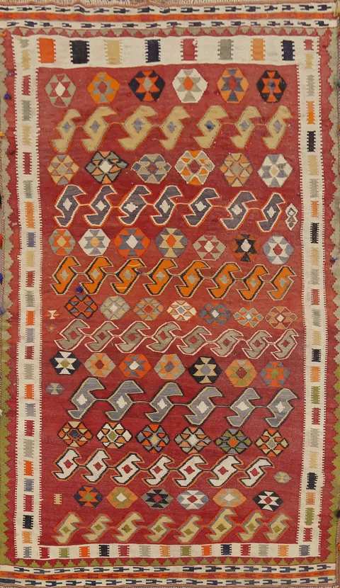Vegetable Dye Kilim Qashqai Persian Area Rug 5x9
