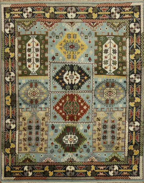 Light Blue Geometric Kazak Tribal Area Rug 8x10
