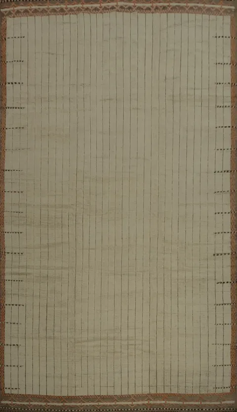 Striped Wool Ivory Moroccan Palace Size Large Rug 14x22