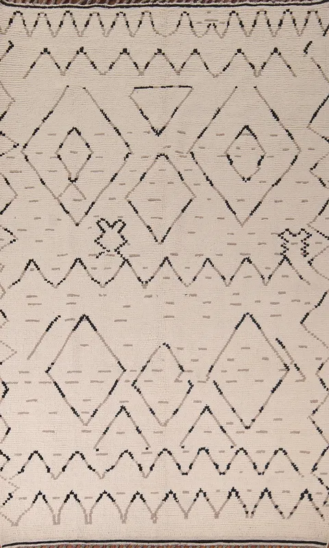 All-Over Ivory Wool Moroccan Living Room Area Rug 6x10