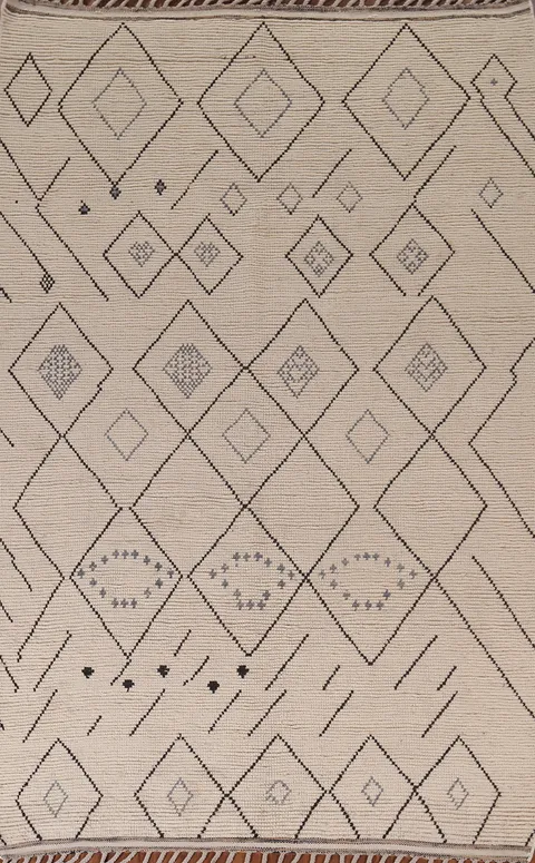 All-Over Ivory Moroccan Oriental Area Rug 6x10