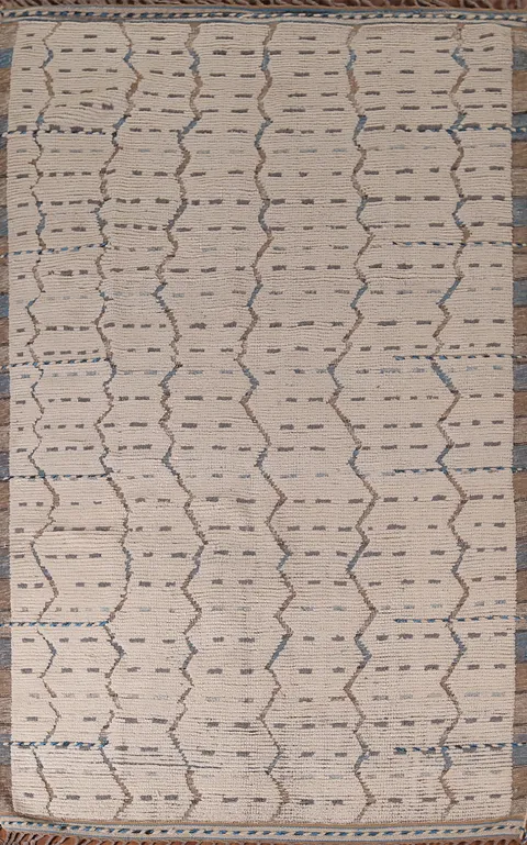 Ivory Striped Moroccan Oriental Area Rug 6x10