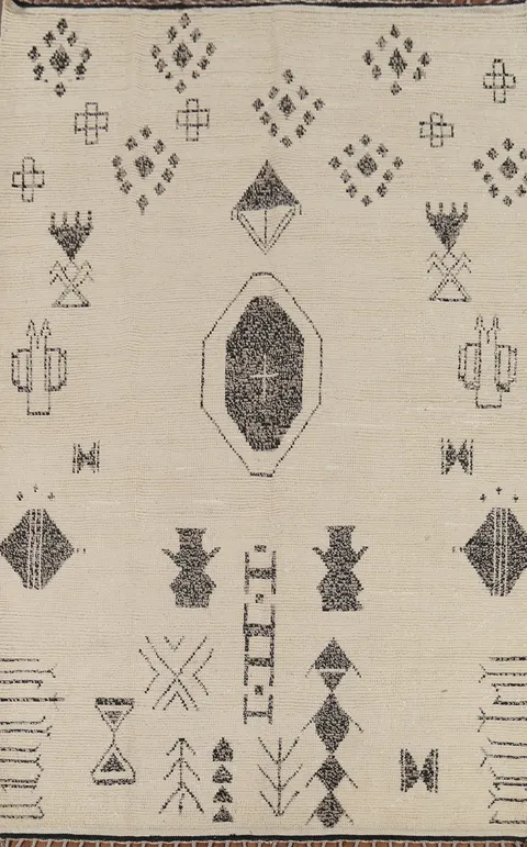 Ivory Wool Geometric Moroccan Area Rug 7x11