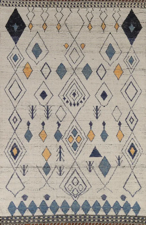 Geometric Wool Moroccan Oriental Area Rug 6x9