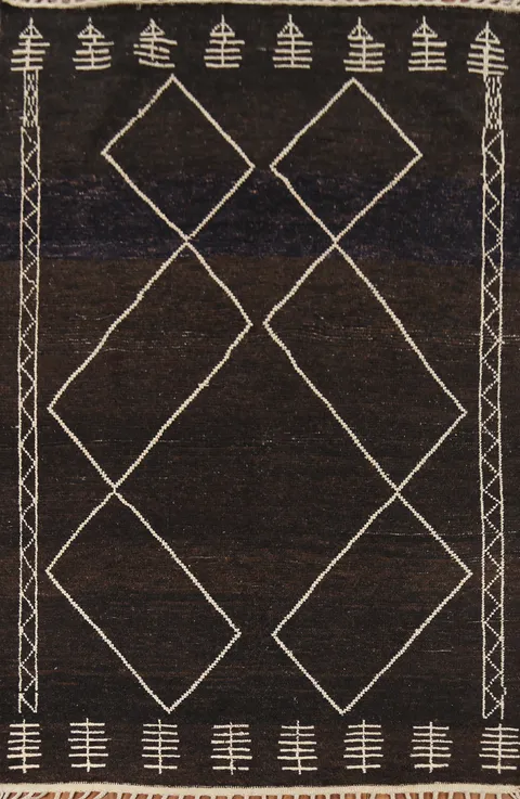 Dark Brown Trellis Moroccan Oriental Area Rug 6x10