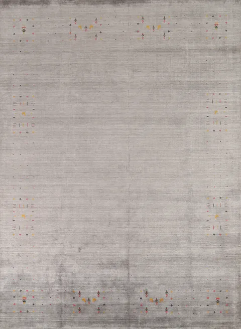 Elegant Gray Gabbeh Area Rug 8x10 with Colorful Accent Patterns