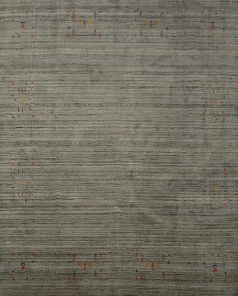 Chic Minimalist Square Gabbeh Rug with Sleek Striped Gray Design 8x8