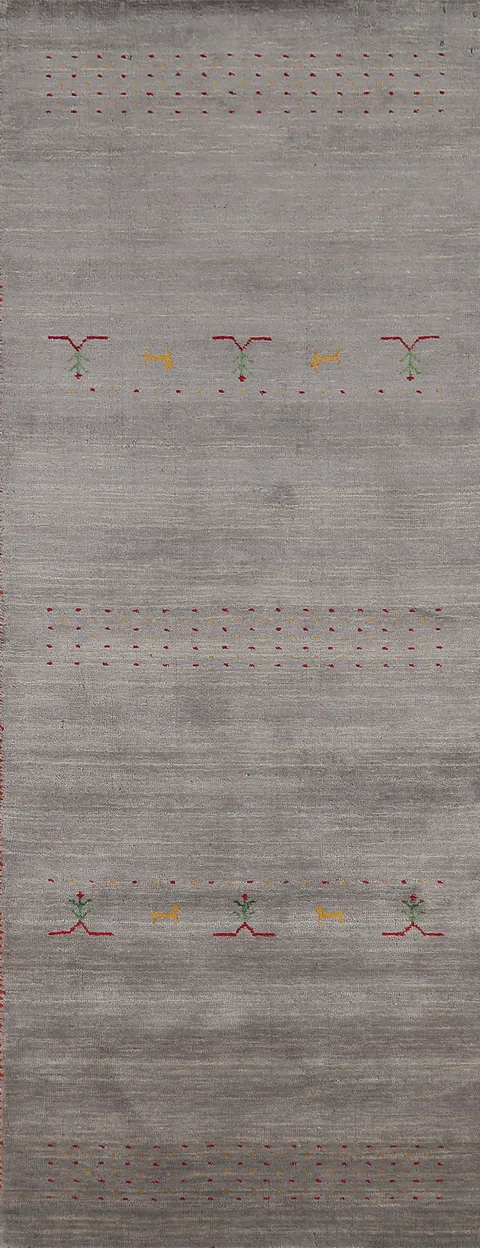 Handmade Gray Gabbeh Oriental Runner Rug 3x10