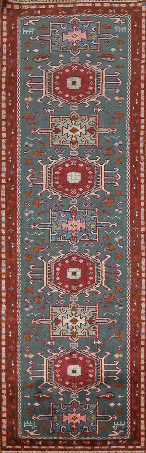 Teal Green Khotan Oriental Runner Rug 3x10
