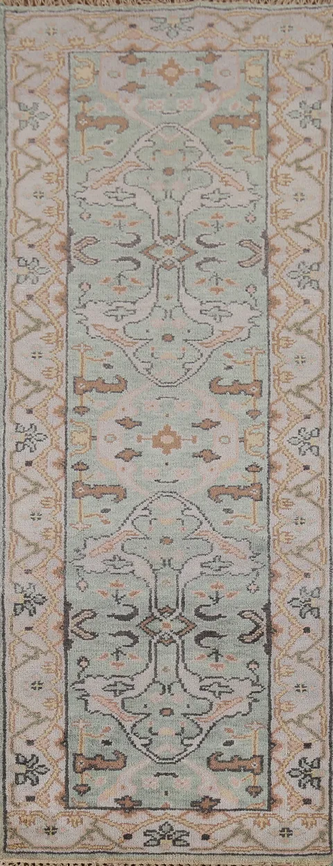 Handmade Green Oushak Oriental Runner Rug 3x8